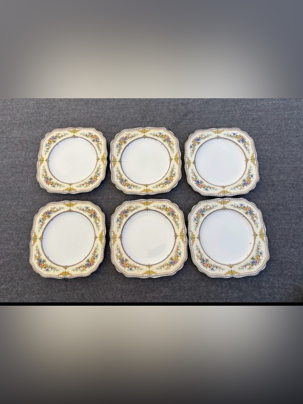 Milton England Stanwood - 8in Plate Floral Gold Trim 6pc- Vintage China